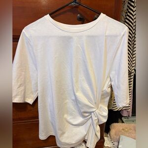 H&M White Short Sleeve Knot-Detail Tee